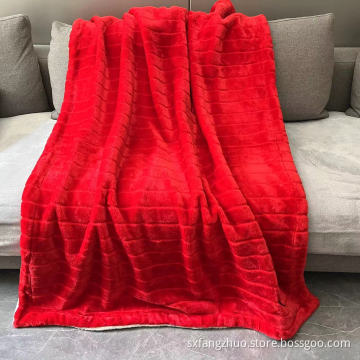 600gsm polyester thick double layer red faux fur luxury couch fleece throw blanket